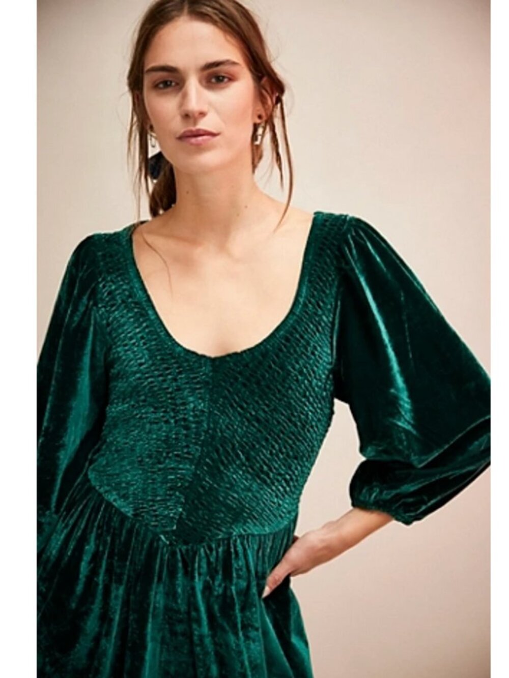 New! Free People Farrier Pine Green Velvet Mini Dress Women’s Size S